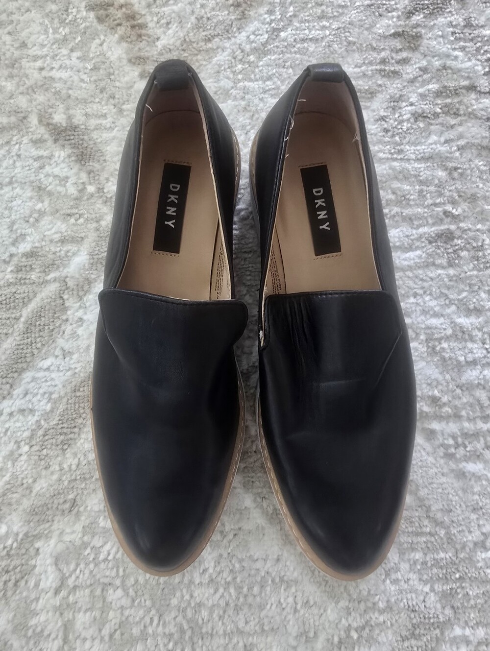 DKNY Black Leather Slip-On Loafers for Women